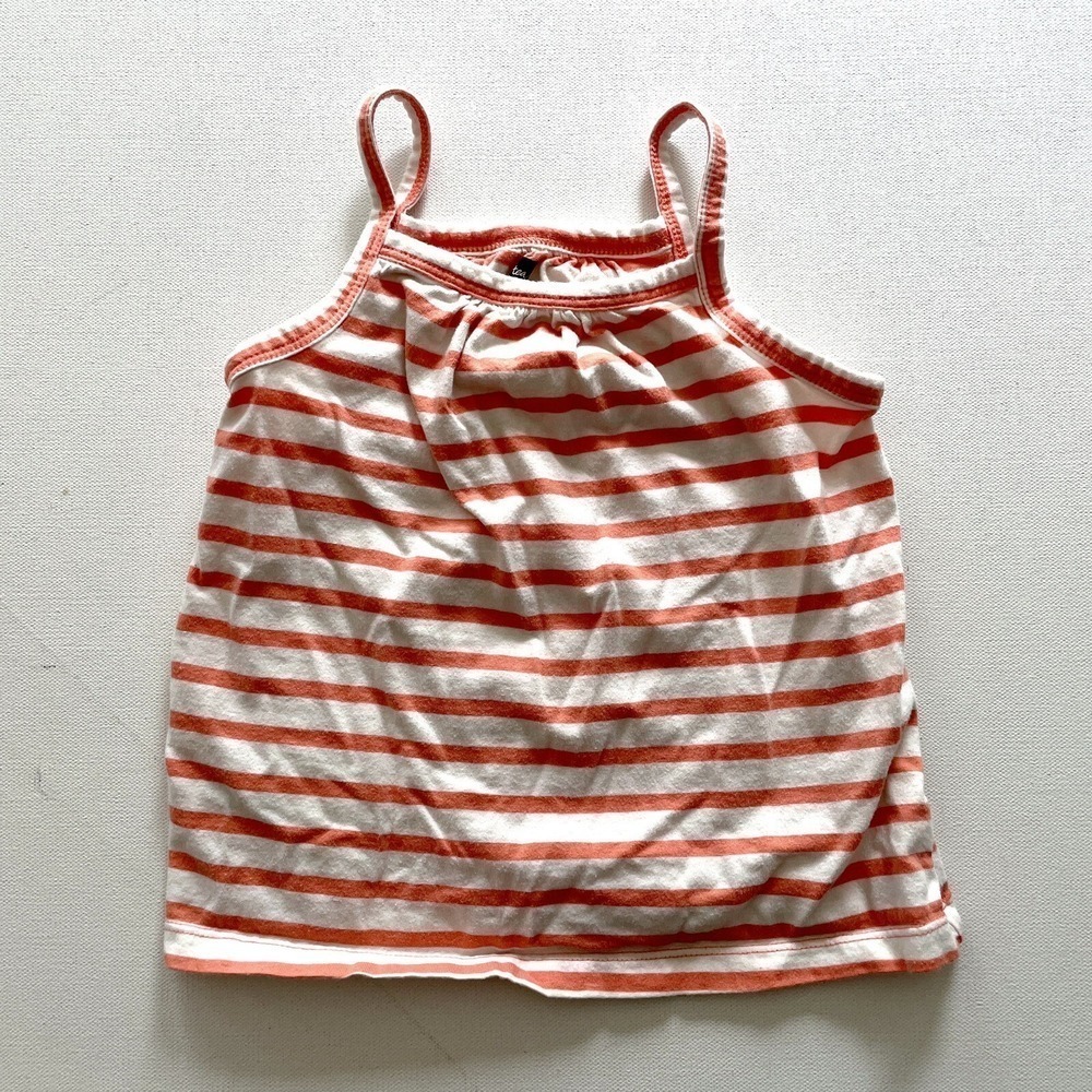 Tea Collection Girls 4 Orange White Striped Tank Top Cotton Sleeveless Summer